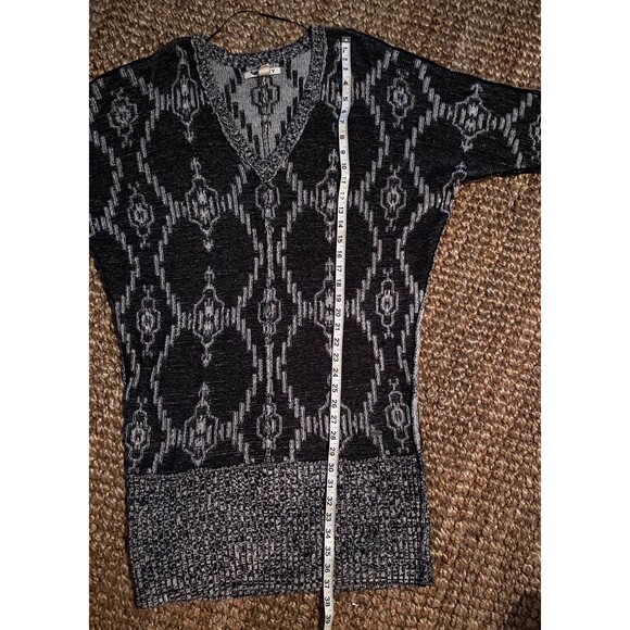 ROXY Sweater Tunic Dress Large L Marled Gray Knit V-Neck 3/4 Sleeve Cotton Blend - Picture 7 of 11